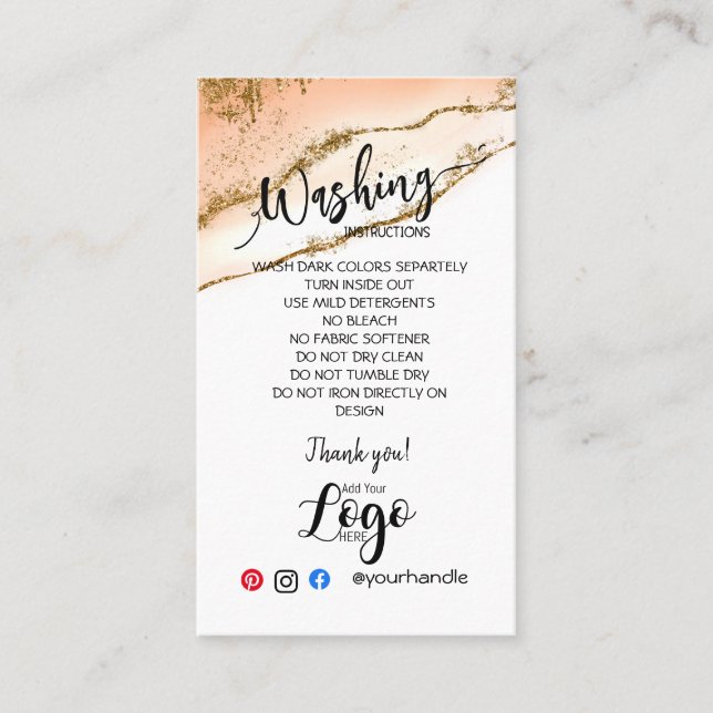 ADD YOUR LOGO washing instructions CARE CARDS (Front)