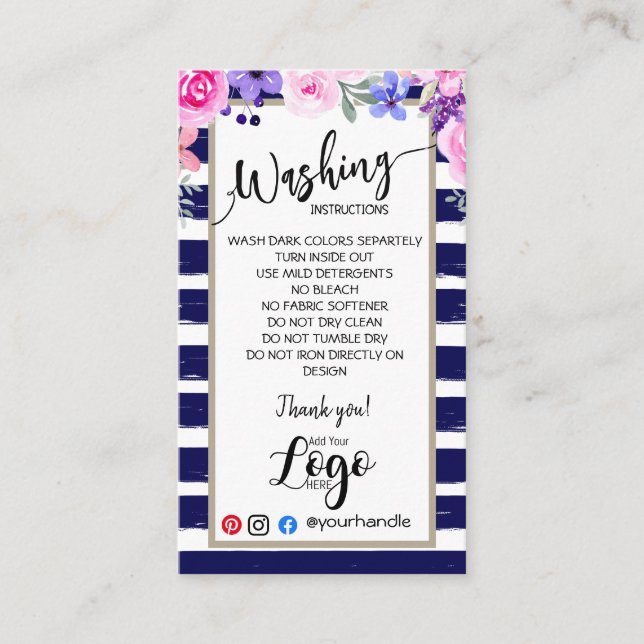 ADD YOUR LOGO washing instructions CARE CARDS (Front)