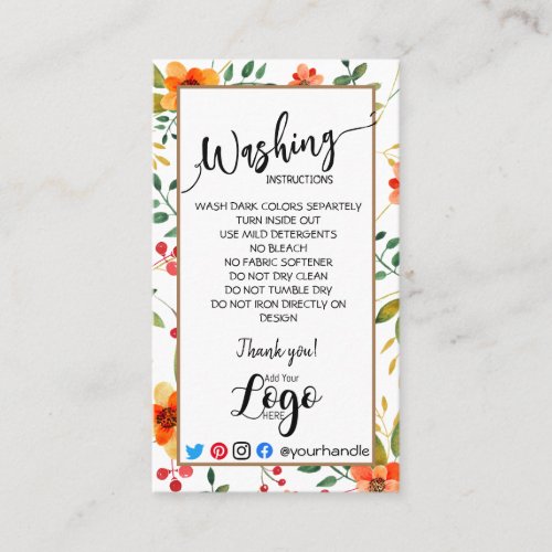 ADD YOUR LOGO washing instructions CARE floral Bus Business Card