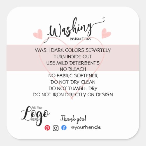 ADD YOUR LOGO washing instructions CARE sticker
