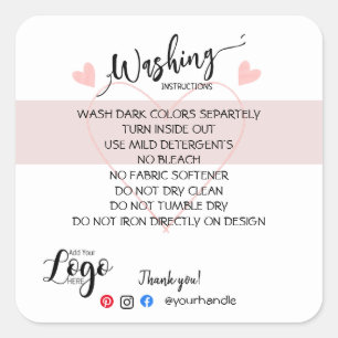 ADD YOUR LOGO washing instructions CARE sticker
