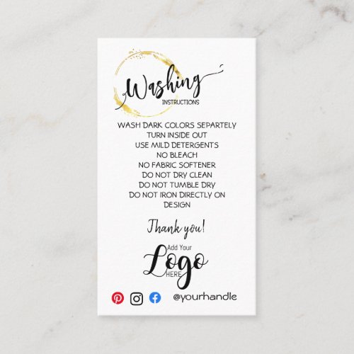 ADD YOUR LOGO washing instructions gold CARE CARDS