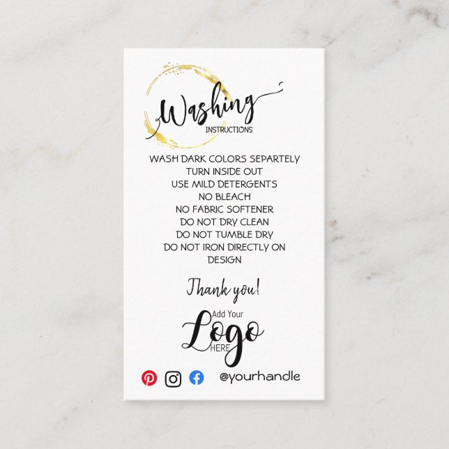 ADD YOUR LOGO washing instructions gold CARE CARDS (Front)