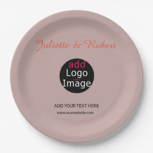 Add Your Logo Wedding Dusty Rose Hue Art Paper Plates