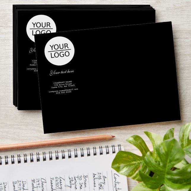 Add your Logo with Custom Text Promotion Black Envelope (Stacked)