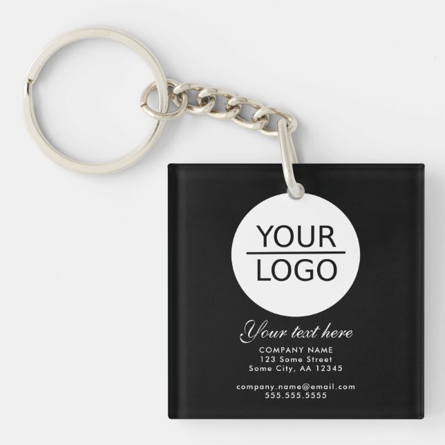 Add your Logo with Custom Text Promotion Black Keychain (Front)