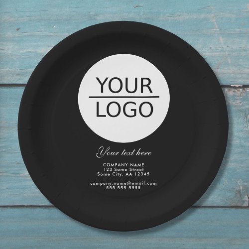 Add your Logo with Custom Text Promotion Black Paper Plates