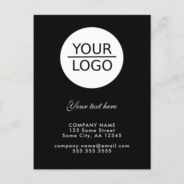 Add your Logo with Custom Text Promotion Black Postcard | Zazzle