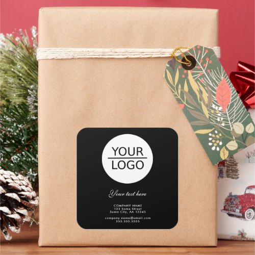 Add your Logo with Custom Text Promotion Black Square Sticker