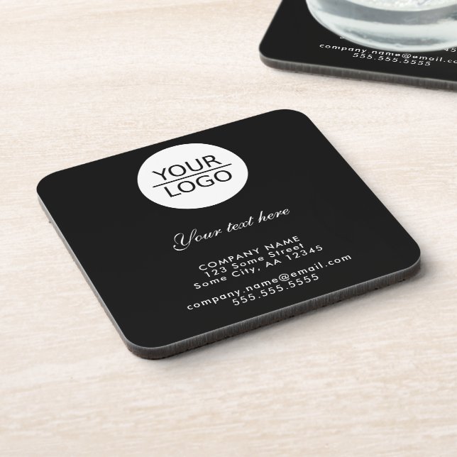 Add your Logo with Custom Text Promotional Black  Beverage Coaster (Left Side)