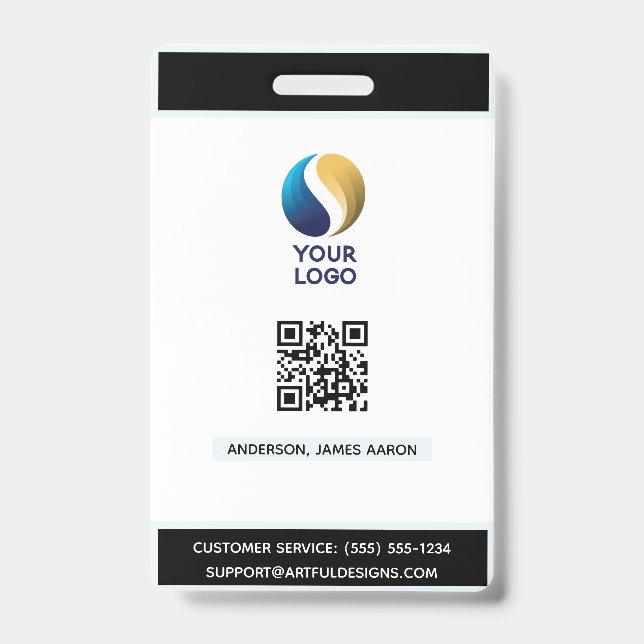 Add Your  Logo with QR Code black Corporate Badge (Front)