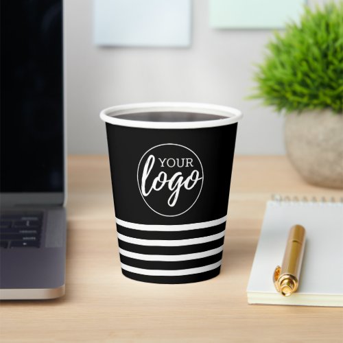 Add Your Logo with stripe pattern _ black white Paper Cups