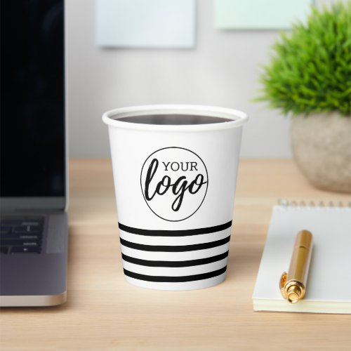 Add Your Logo with stripe pattern _ black white Paper Cups