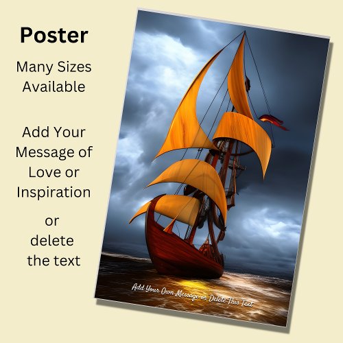 Add Your Message Abstract  Brown Sailing Ship  Poster