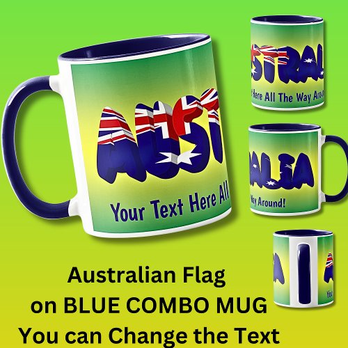 Add Your Message Australia Flag Word on Green Gold Mug