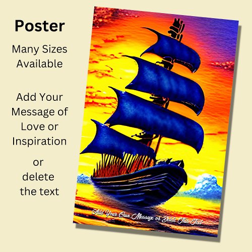 Add Your Message Blue Sailing Pirate Ship Poster