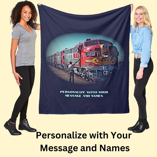 Add Your Message  Names Blue Diesel Train Engine Fleece Blanket