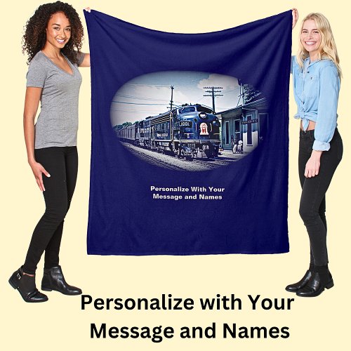 Add Your Message  Names Blue Diesel Train Engine Fleece Blanket