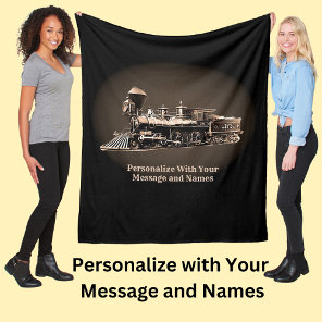 Add Your Message & Names, Brown Steam Train Engine Fleece Blanket