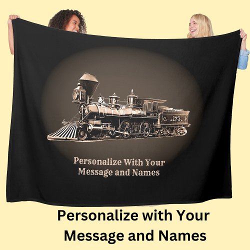 Add Your Message  Names Brown Steam Train Engine Fleece Blanket