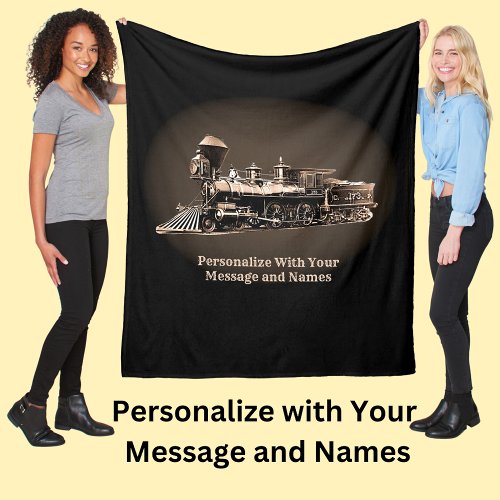 Add Your Message  Names Brown Steam Train Engine Fleece Blanket