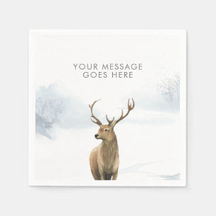 Add Your Message Winter Woodland Scene Stag Napkins