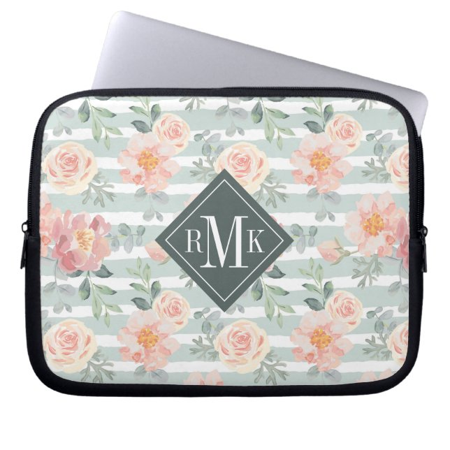 Add Your Monogram | Alicia Rose Stripe Pattern Laptop Sleeve (Front)