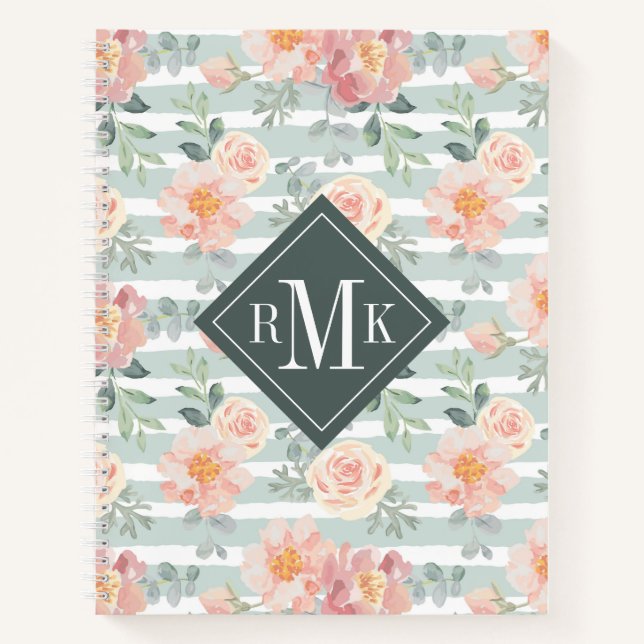 Add Your Monogram | Alicia Rose Stripe Pattern Notebook (Front)