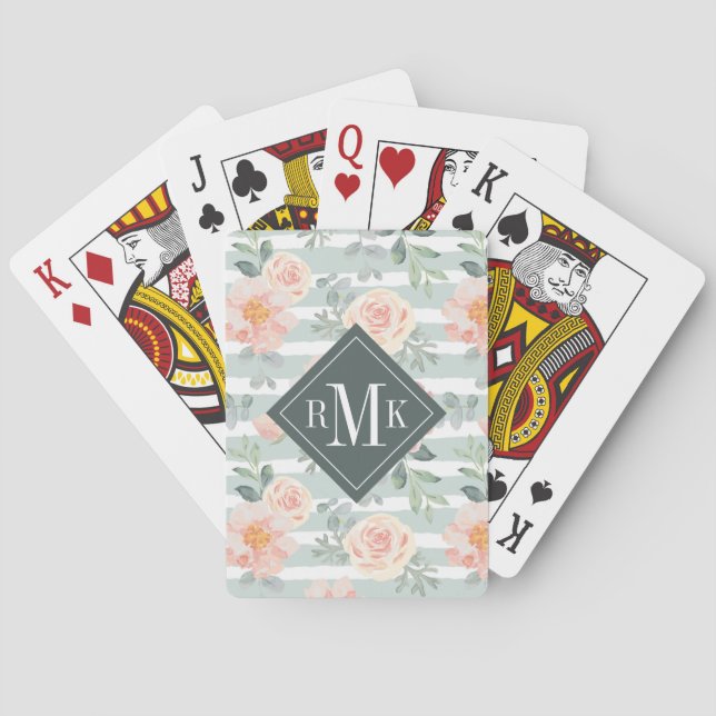 Add Your Monogram | Alicia Rose Stripe Pattern Poker Cards (Back)