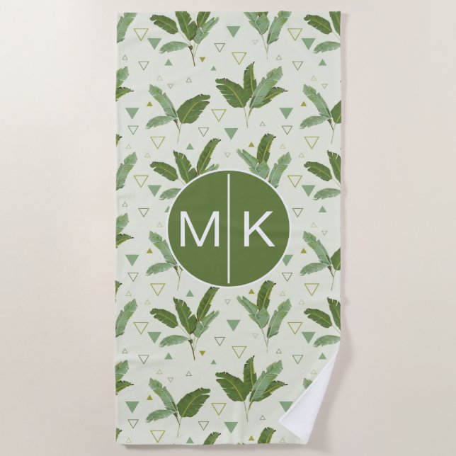Add Your Monogram |Banana Leaf With Triangles Beach Towel (Front)