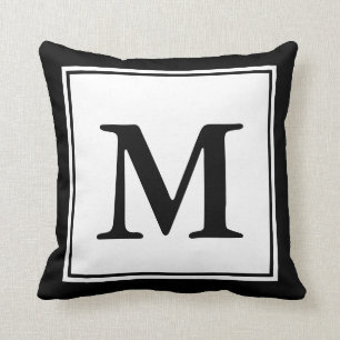 Add Your Monogram Black and White Throw Pillow