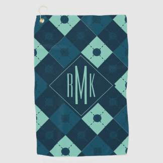 Add Your Monogram | Blue & Mint Argyle Pattern Golf Towel
