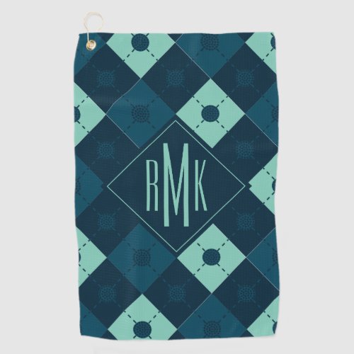 Add Your Monogram  Blue  Mint Argyle Pattern Golf Towel
