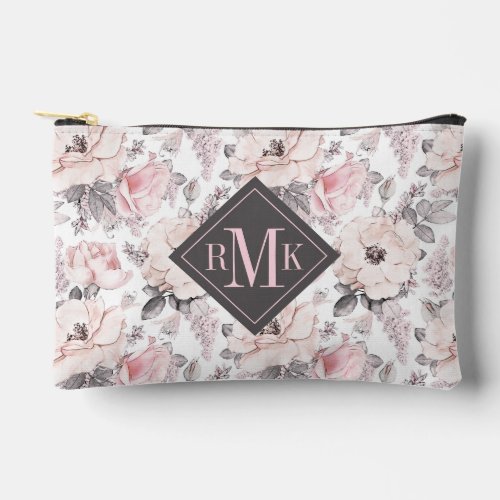Add Your Monogram  Classic Pink  Gray Pattern Accessory Pouch