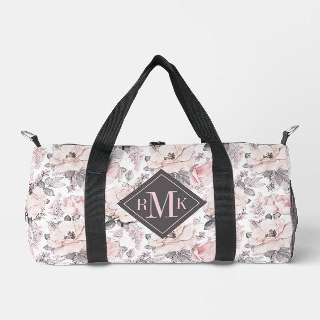 Add Your Monogram | Classic Pink & Gray Pattern Duffle Bag (Front)