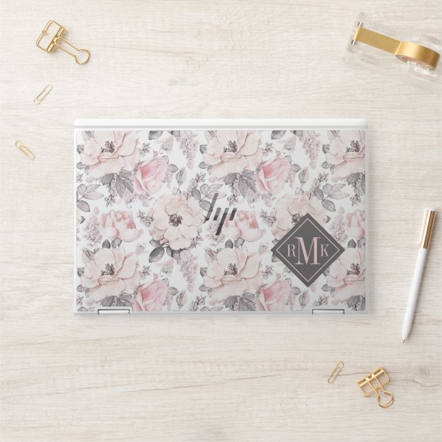 Add Your Monogram | Classic Pink & Gray Pattern HP Laptop Skin (Desk)