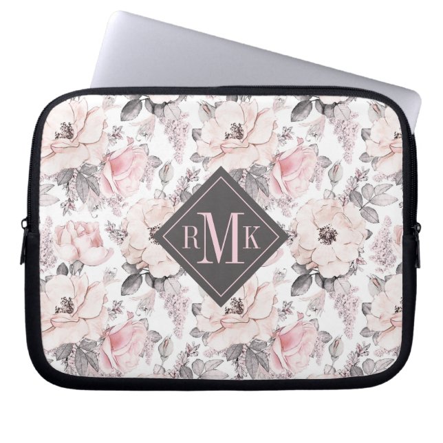 Add Your Monogram | Classic Pink & Gray Pattern Laptop Sleeve (Front)