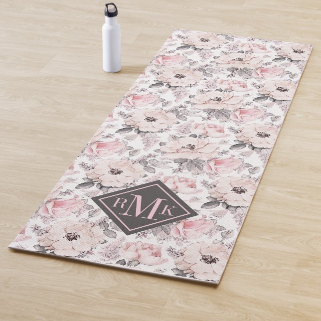 Add Your Monogram | Classic Pink & Gray Pattern Yoga Mat (In Situ)