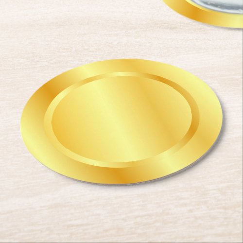 Add Your Monogram Faux Gold Metallic Look Blank Round Paper Coaster