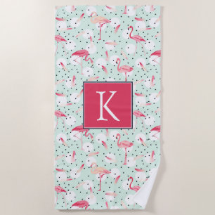 Add Your Monogram Flamingo Bird With Feathers Beach Towel