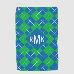 Add Your Monogram Green & Blue Argyle Pattern Golf Towel