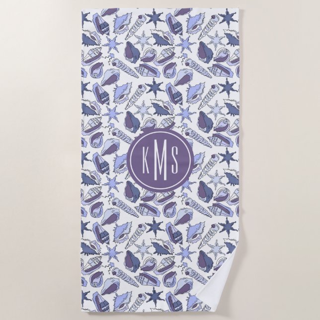 Add Your Monogram | Lavendar Seashells Beach Towel (Front)