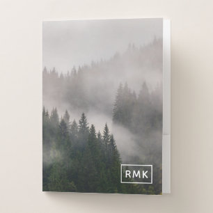 Add Your Monogram   Misty Forest in the Mountains Pocket Folder