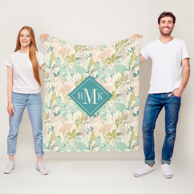 Add Your Monogram | Modern Floral Pattern Fleece Blanket (In Situ)