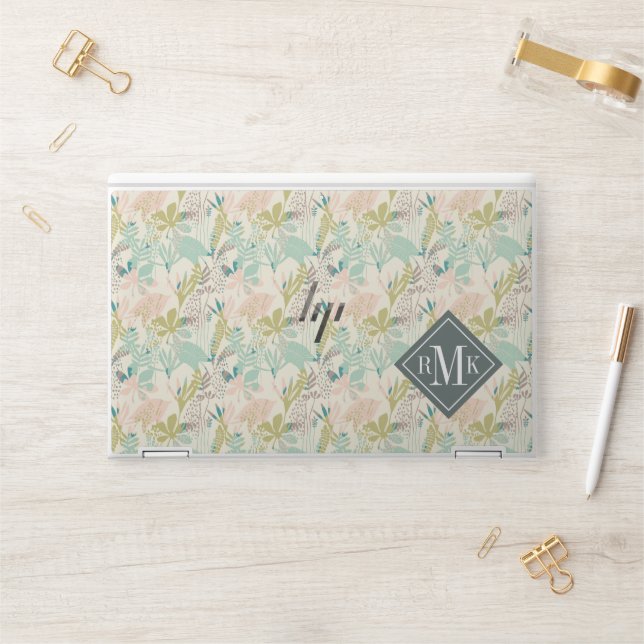 Add Your Monogram | Modern Floral Pattern HP Laptop Skin (Desk)