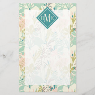 Add Your Monogram Modern Floral Pattern Stationery