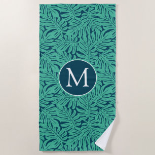 Add Your Monogram Monstera Tropical Leaf Pattern Beach Towel