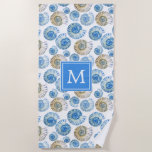 Add Your Monogram | Pastel Seashell Pattern Beach Towel