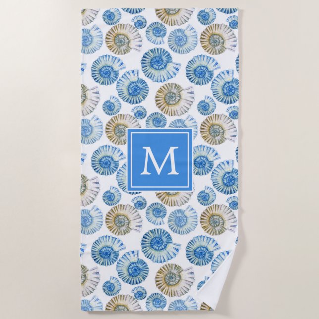 Add Your Monogram | Pastel Seashell Pattern Beach Towel (Front)