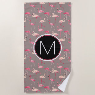 Add Your Monogram Retro Flamingos Beach Towel